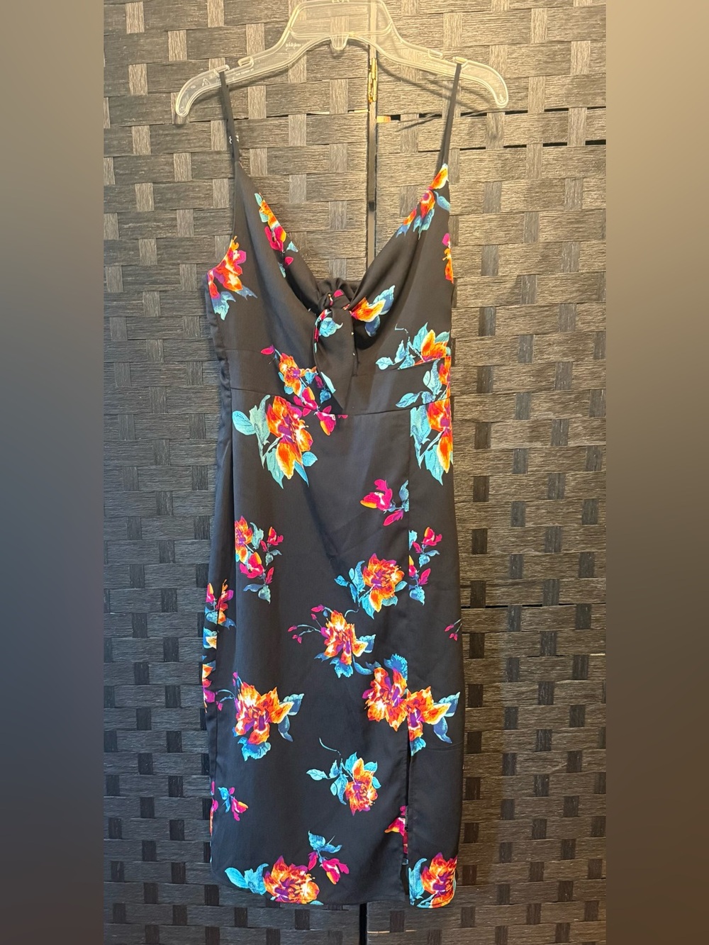 Floral Black Spaghetti-Strap Midi Dress